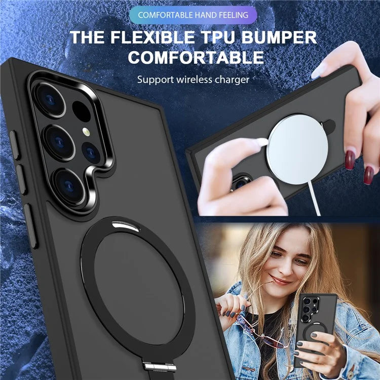 For Samsung Galaxy S23 Cover Magnetic PC Phone Shell Kickstand Protective Cover