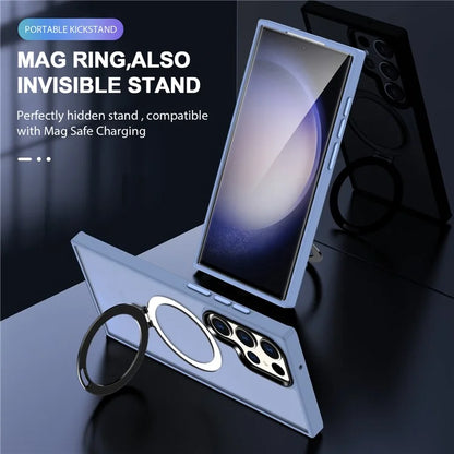 For Samsung Galaxy S23 Cover Magnetic PC Phone Shell Kickstand Protective Cover