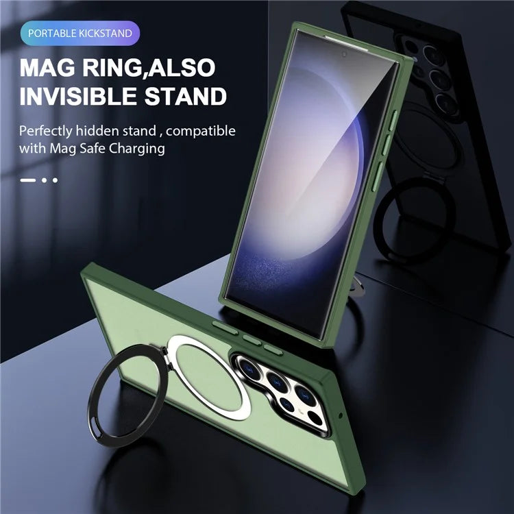 For Samsung Galaxy S23 Cover Magnetic PC Phone Shell Kickstand Protective Cover