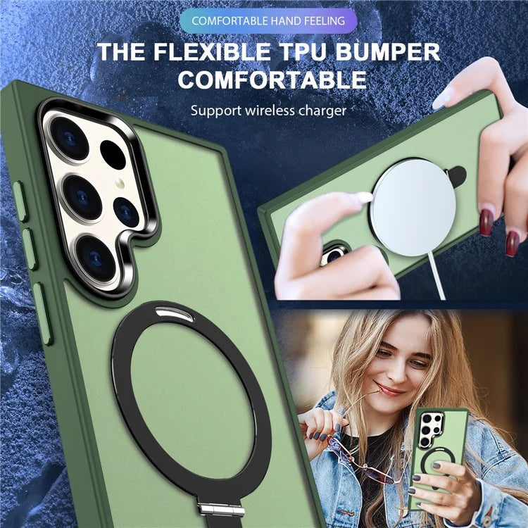 For Samsung Galaxy S23 Cover Magnetic PC Phone Shell Kickstand Protective Cover
