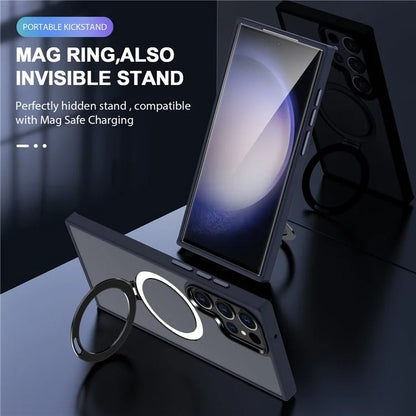 For Samsung Galaxy S23 Cover Magnetic PC Phone Shell Kickstand Protective Cover