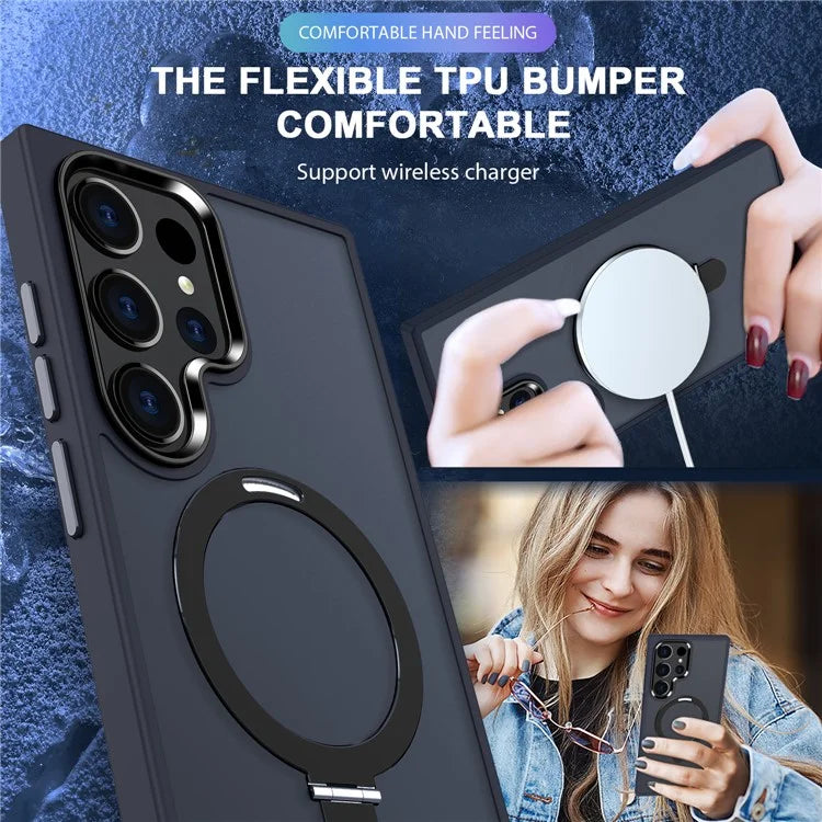 For Samsung Galaxy S23 Cover Magnetic PC Phone Shell Kickstand Protective Cover