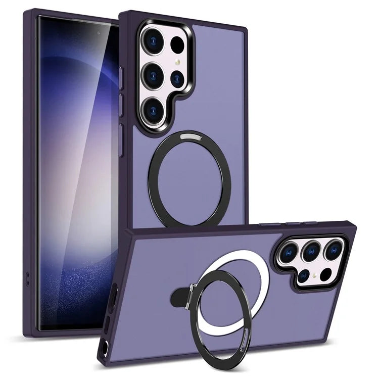 For Samsung Galaxy S23 Cover Magnetic PC Phone Shell Kickstand Protective Cover