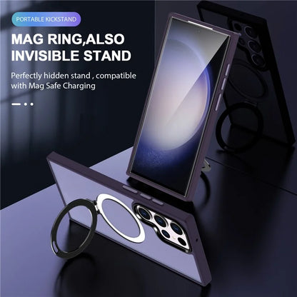 For Samsung Galaxy S23 Cover Magnetic PC Phone Shell Kickstand Protective Cover