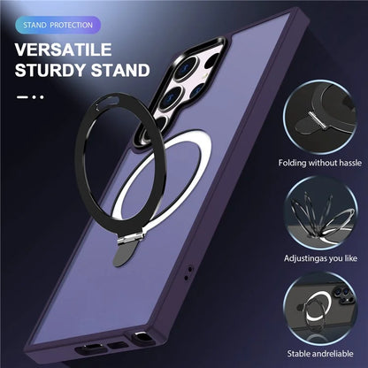 For Samsung Galaxy S23 Cover Magnetic PC Phone Shell Kickstand Protective Cover