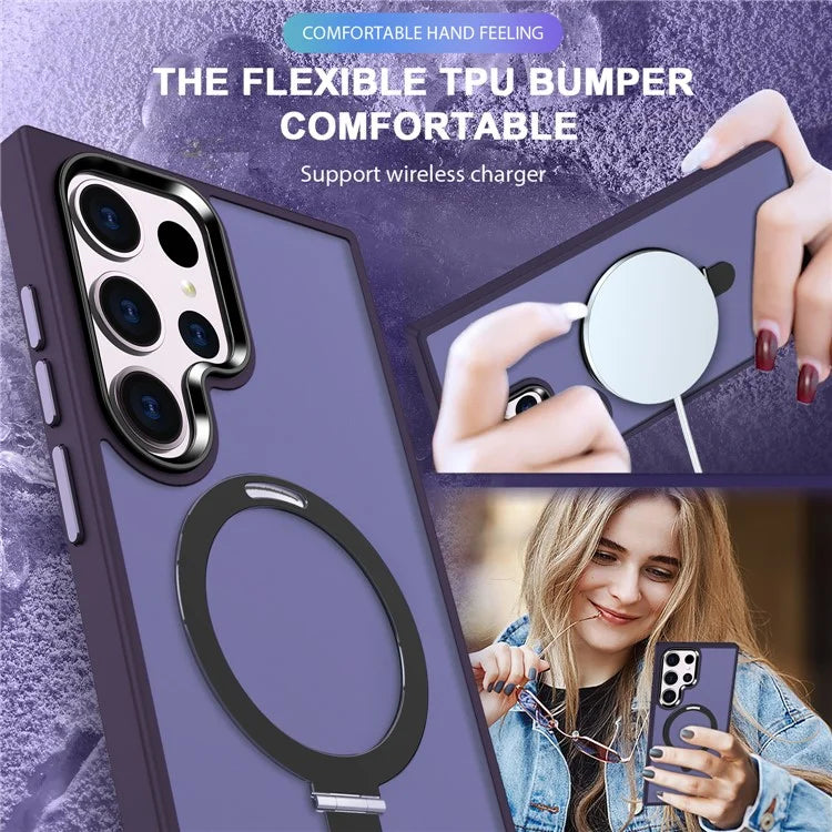 For Samsung Galaxy S23 Cover Magnetic PC Phone Shell Kickstand Protective Cover