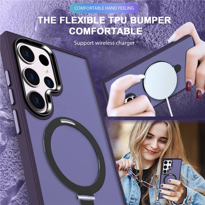 For Samsung Galaxy S23 Cover Magnetic PC Phone Shell Kickstand Protective Cover