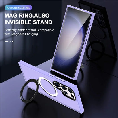 For Samsung Galaxy S23 Cover Magnetic PC Phone Shell Kickstand Protective Cover