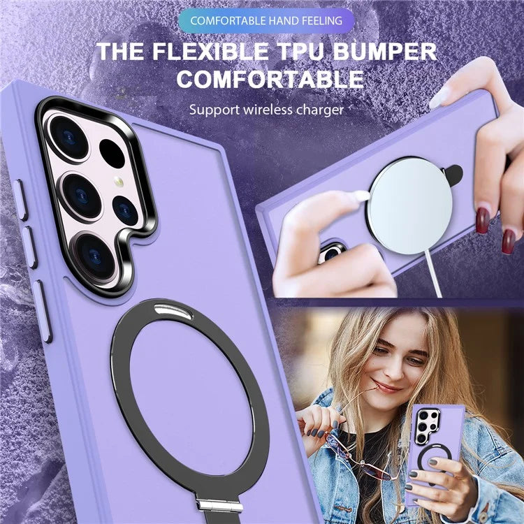 For Samsung Galaxy S23 Cover Magnetic PC Phone Shell Kickstand Protective Cover