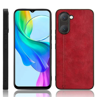 For vivo Y03 Case Stitching Line Design Leather+PC+TPU Phone Cover