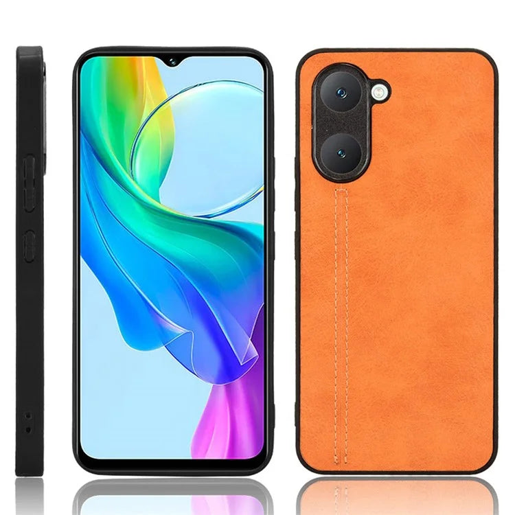 For vivo Y03 Case Stitching Line Design Leather+PC+TPU Phone Cover