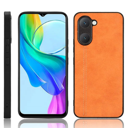 For vivo Y03 Case Stitching Line Design Leather+PC+TPU Phone Cover