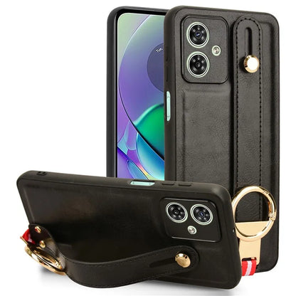 For Motorola Moto G54 5G Phone Case Wristband Kickstand Drop-proof Cover with Bottle Opener Ring