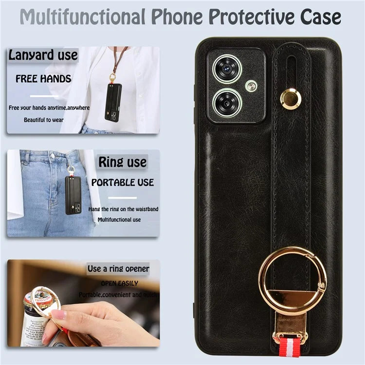 For Motorola Moto G54 5G Phone Case Wristband Kickstand Drop-proof Cover with Bottle Opener Ring
