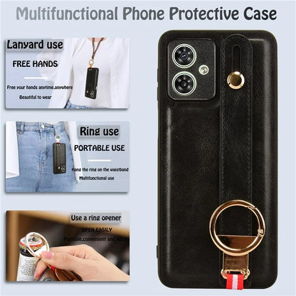 For Motorola Moto G54 5G Phone Case Wristband Kickstand Drop-proof Cover with Bottle Opener Ring
