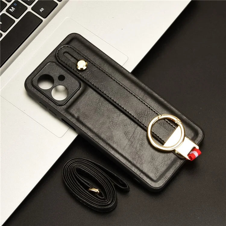 For Motorola Moto G54 5G Phone Case Wristband Kickstand Drop-proof Cover with Bottle Opener Ring