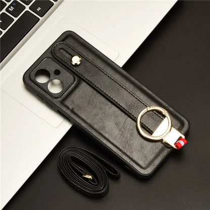 For Motorola Moto G54 5G Phone Case Wristband Kickstand Drop-proof Cover with Bottle Opener Ring
