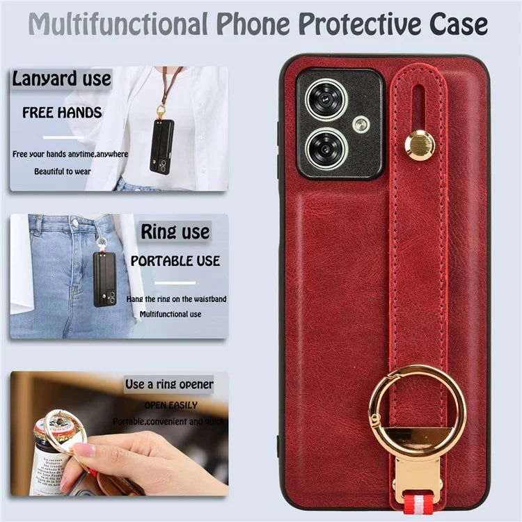 For Motorola Moto G54 5G Phone Case Wristband Kickstand Drop-proof Cover with Bottle Opener Ring