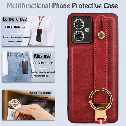 For Motorola Moto G54 5G Phone Case Wristband Kickstand Drop-proof Cover with Bottle Opener Ring