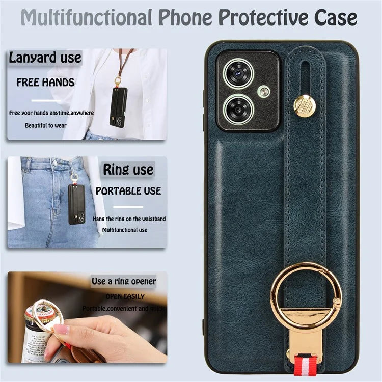 For Motorola Moto G54 5G Phone Case Wristband Kickstand Drop-proof Cover with Bottle Opener Ring