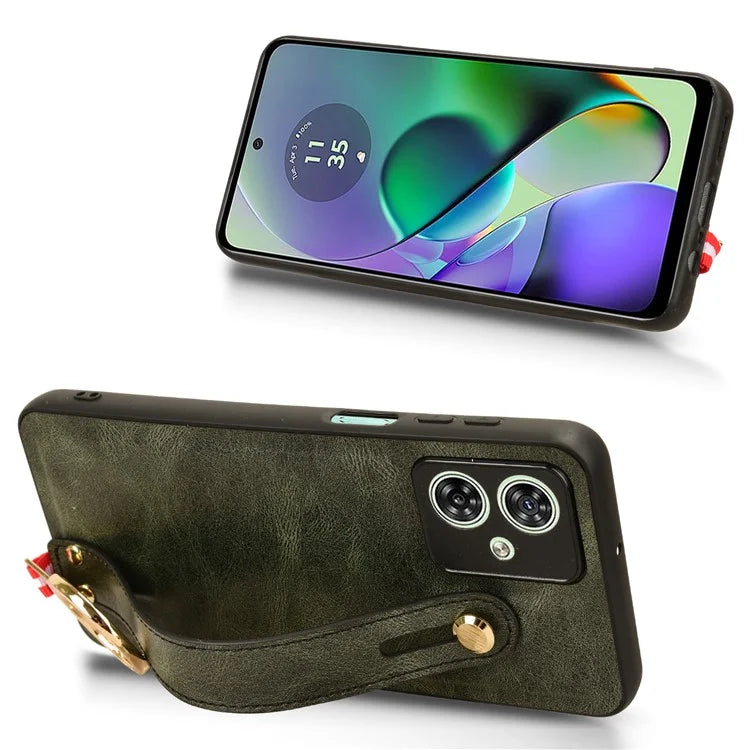 For Motorola Moto G54 5G Phone Case Wristband Kickstand Drop-proof Cover with Bottle Opener Ring