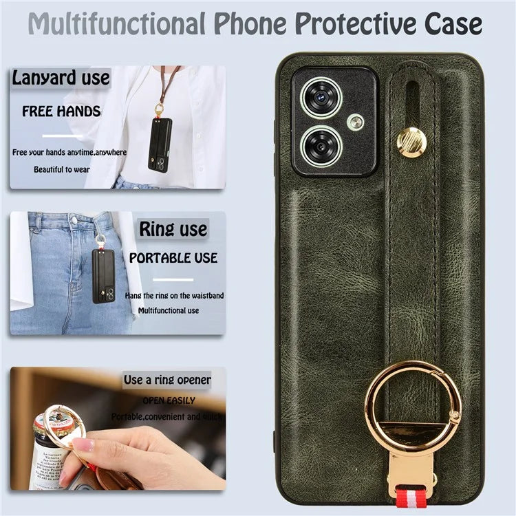 For Motorola Moto G54 5G Phone Case Wristband Kickstand Drop-proof Cover with Bottle Opener Ring