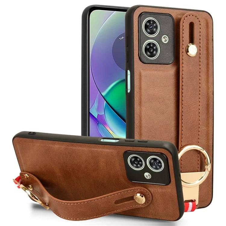 For Motorola Moto G54 5G Phone Case Wristband Kickstand Drop-proof Cover with Bottle Opener Ring