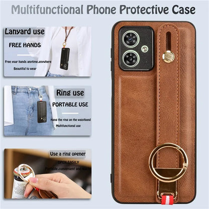For Motorola Moto G54 5G Phone Case Wristband Kickstand Drop-proof Cover with Bottle Opener Ring