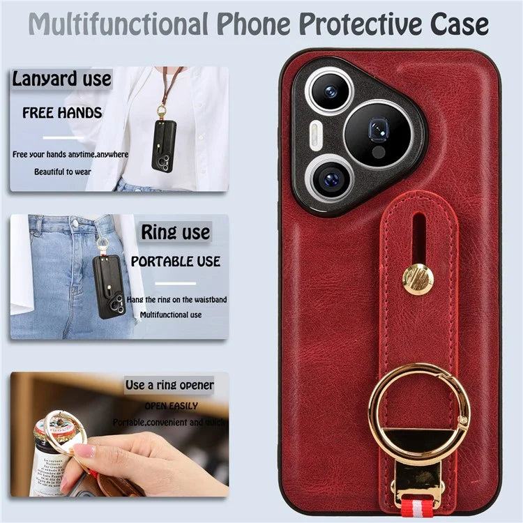For Huawei Pura 70 Wristband Kickstand Case Fall Proof Phone Cover with Bottle Opener Ring