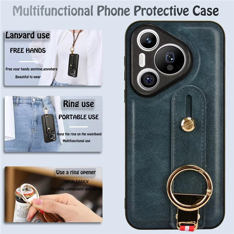 For Huawei Pura 70 Wristband Kickstand Case Fall Proof Phone Cover with Bottle Opener Ring
