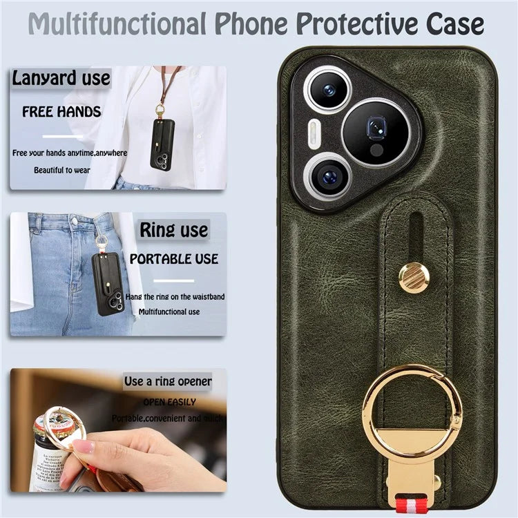 For Huawei Pura 70 Wristband Kickstand Case Fall Proof Phone Cover with Bottle Opener Ring