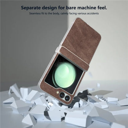 For Samsung Galaxy Z Flip 5G Shockproof Case PU Leather+PC Matte Edge Phone Shell