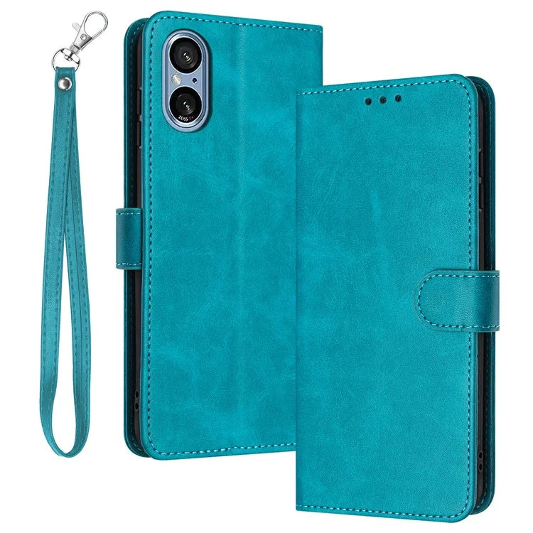For Sony Xperia 5 V Cover PU Leather Flip Stand Wallet Cell Phone Case with Strap