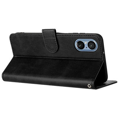 For Sony Xperia 5 V Cover PU Leather Flip Stand Wallet Cell Phone Case with Strap