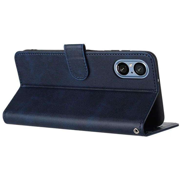 For Sony Xperia 5 V Cover PU Leather Flip Stand Wallet Cell Phone Case with Strap