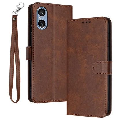 For Sony Xperia 5 V Cover PU Leather Flip Stand Wallet Cell Phone Case with Strap