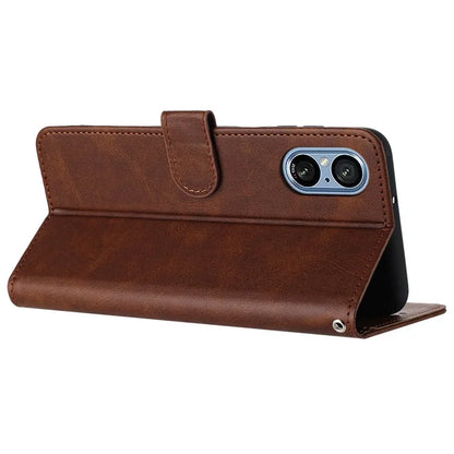 For Sony Xperia 5 V Cover PU Leather Flip Stand Wallet Cell Phone Case with Strap