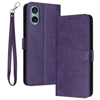 For Sony Xperia 5 V Cover PU Leather Flip Stand Wallet Cell Phone Case with Strap