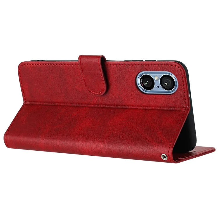 For Sony Xperia 5 V Cover PU Leather Flip Stand Wallet Cell Phone Case with Strap