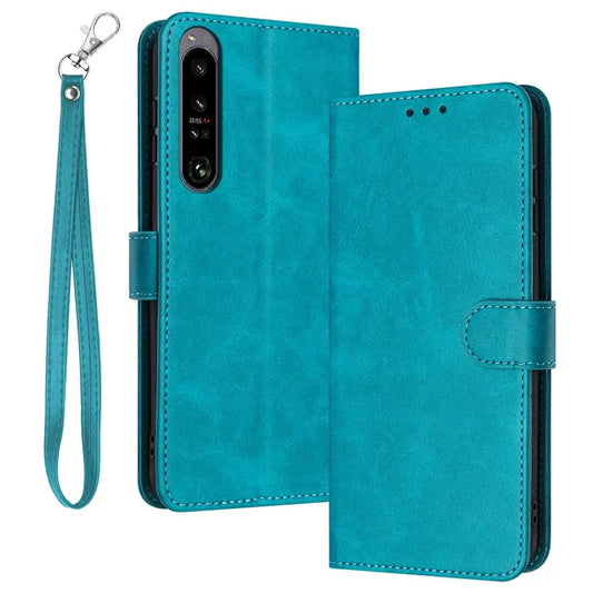 For Sony Xperia 1 IV 5G Stand Wallet PU Leather + TPU Case Calf Texture Phone Cover with Strap