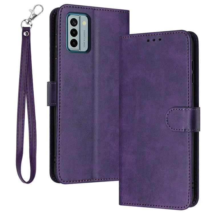 For Nokia C300 PU Leather Fall Resistant Flip Case Calf Texture Phone Cover with Strap