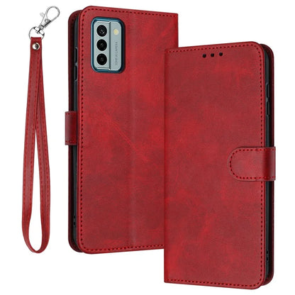 For Nokia C300 PU Leather Fall Resistant Flip Case Calf Texture Phone Cover with Strap