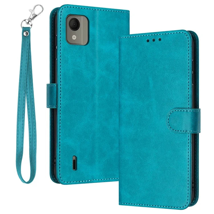 For Nokia C110 Case Leather Drop Protection Wallet Stand Cover with Strap