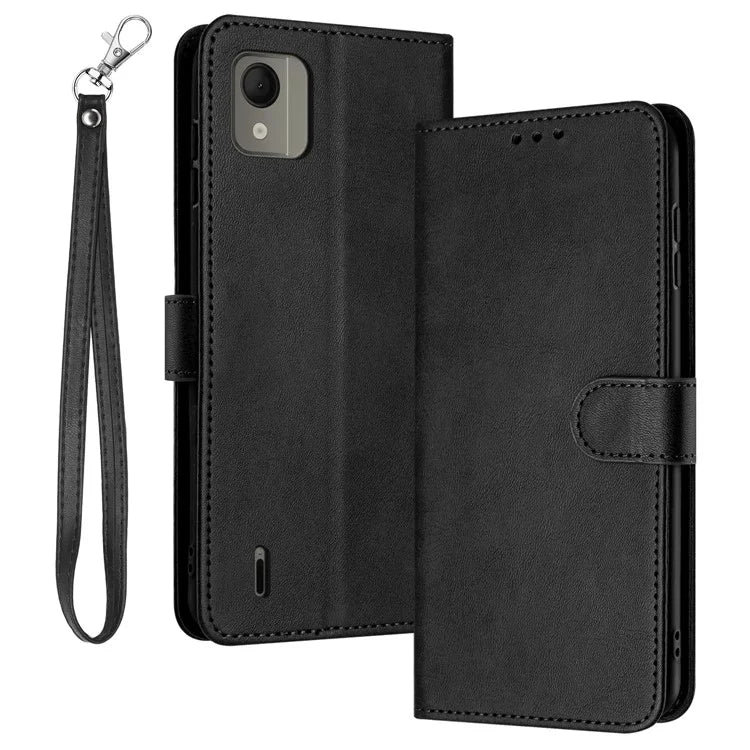 For Nokia C110 Case Leather Drop Protection Wallet Stand Cover with Strap