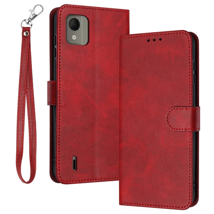 For Nokia C110 Case Leather Drop Protection Wallet Stand Cover with Strap