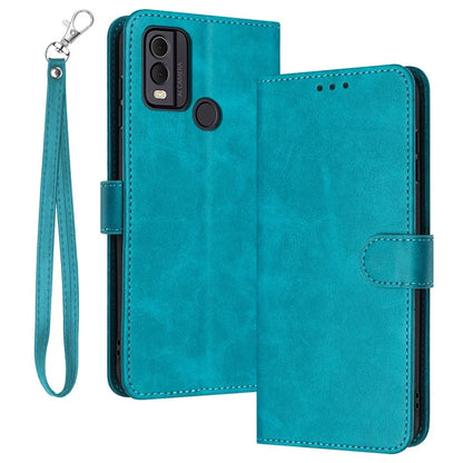 For Nokia C22 Cell Phone Case Solid Color Flip Stand PU Leather Wallet Cover with Strap