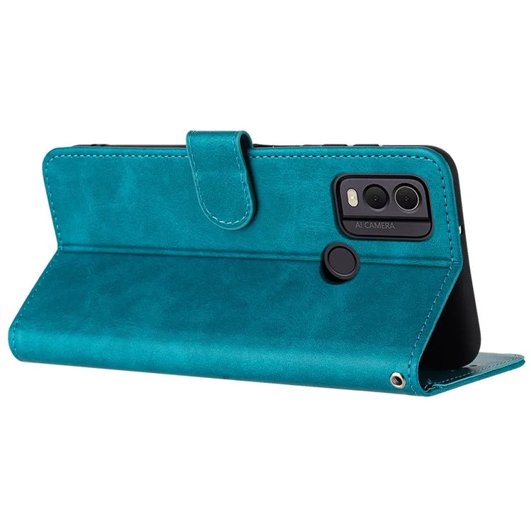 For Nokia C22 Cell Phone Case Solid Color Flip Stand PU Leather Wallet Cover with Strap