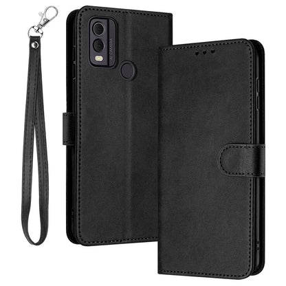 For Nokia C22 Cell Phone Case Solid Color Flip Stand PU Leather Wallet Cover with Strap