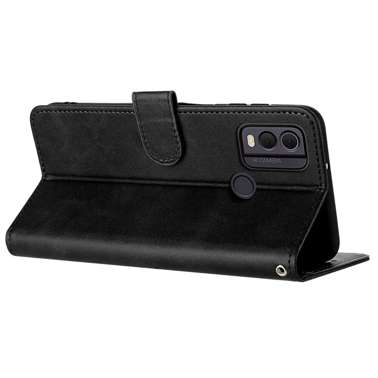 For Nokia C22 Cell Phone Case Solid Color Flip Stand PU Leather Wallet Cover with Strap