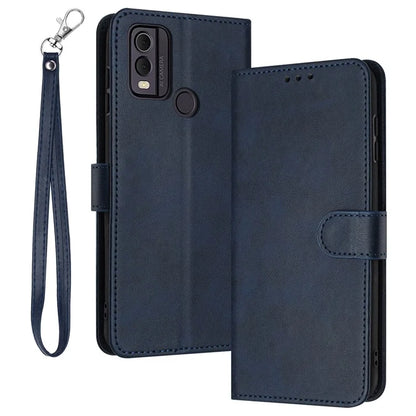 For Nokia C22 Cell Phone Case Solid Color Flip Stand PU Leather Wallet Cover with Strap